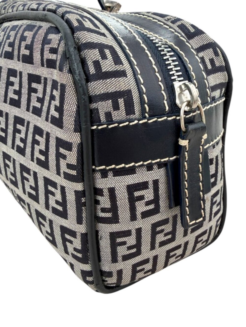 Fendi Navy Blue East West FF Zucchino Canvas Bag - Picture 11 of 14